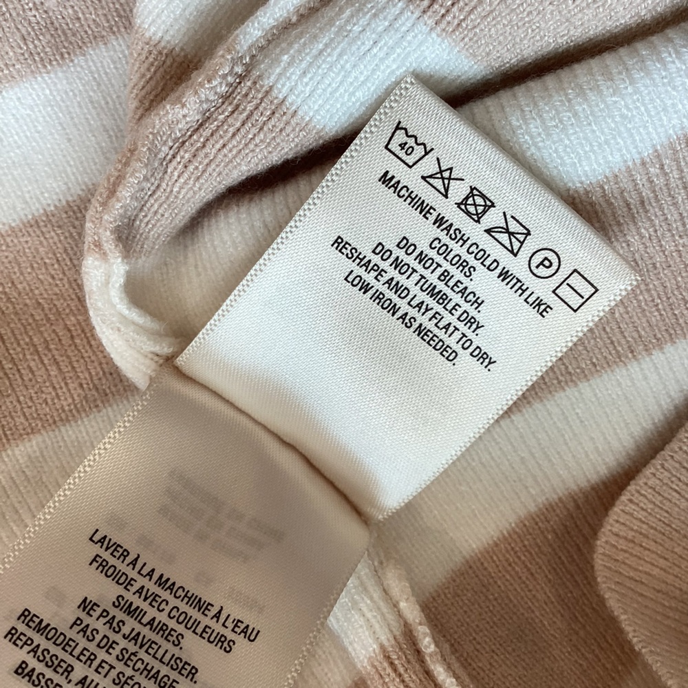 Anthropologie Collared Short Sleeve Sweater Tee Striped Tan White Medium NEW - Picture 11 of 12